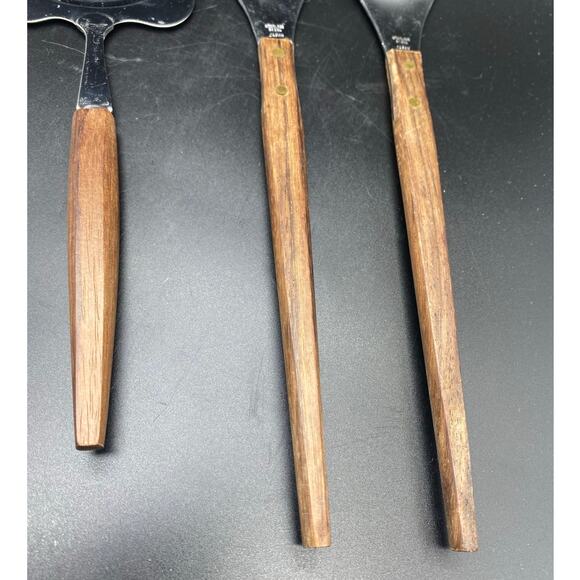 MCM Wood Handled Salad set, cheese Slicer/Server,5 cocktail‎ Forks Japan/Taiwan - Picture 4 of 10